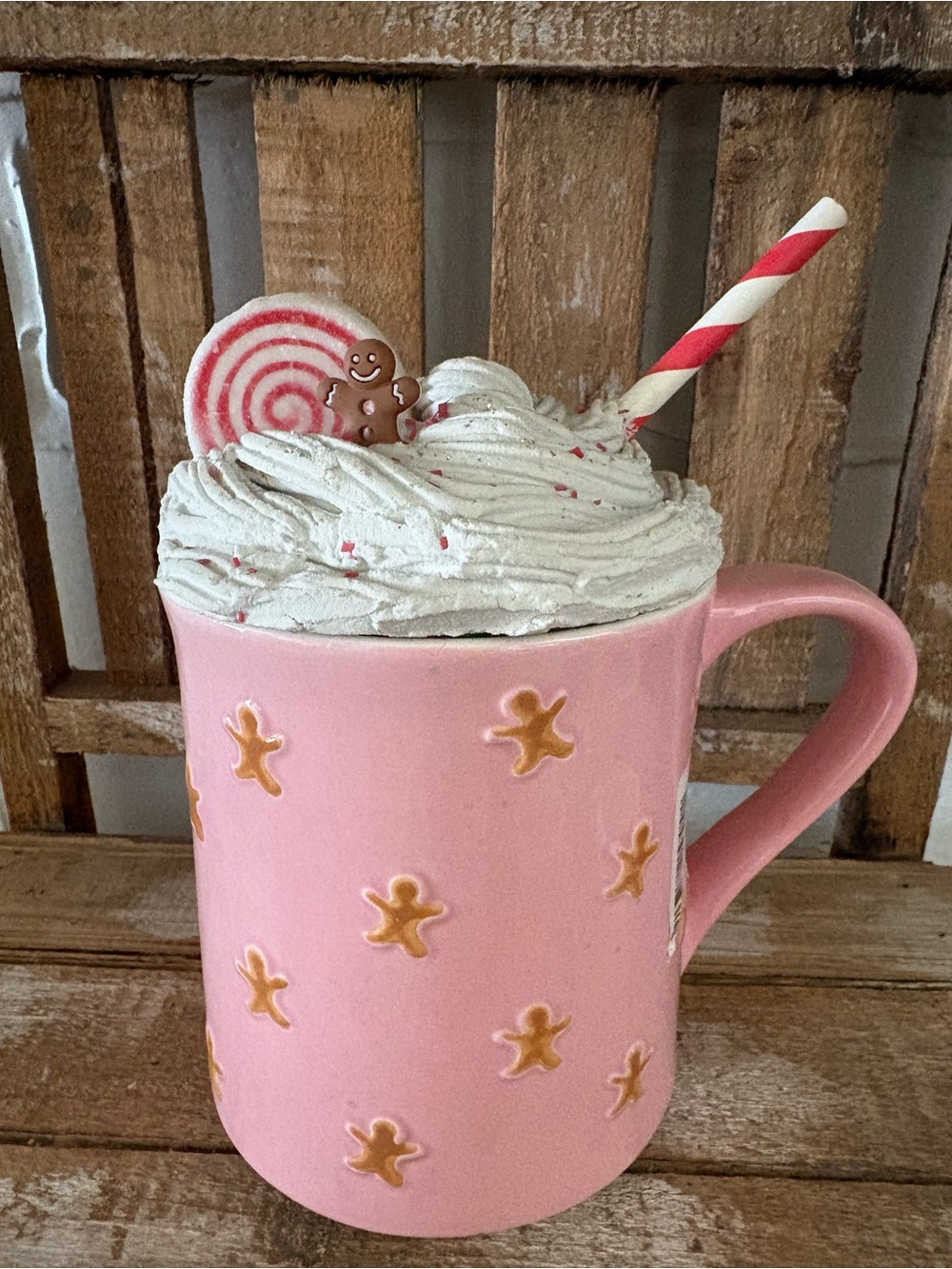Pink Gingerbread Mug with Faux Whipped Cream Topper
